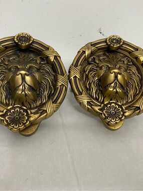 Lion Head Door Knocker Solid Brass. Vintage 10” pairs